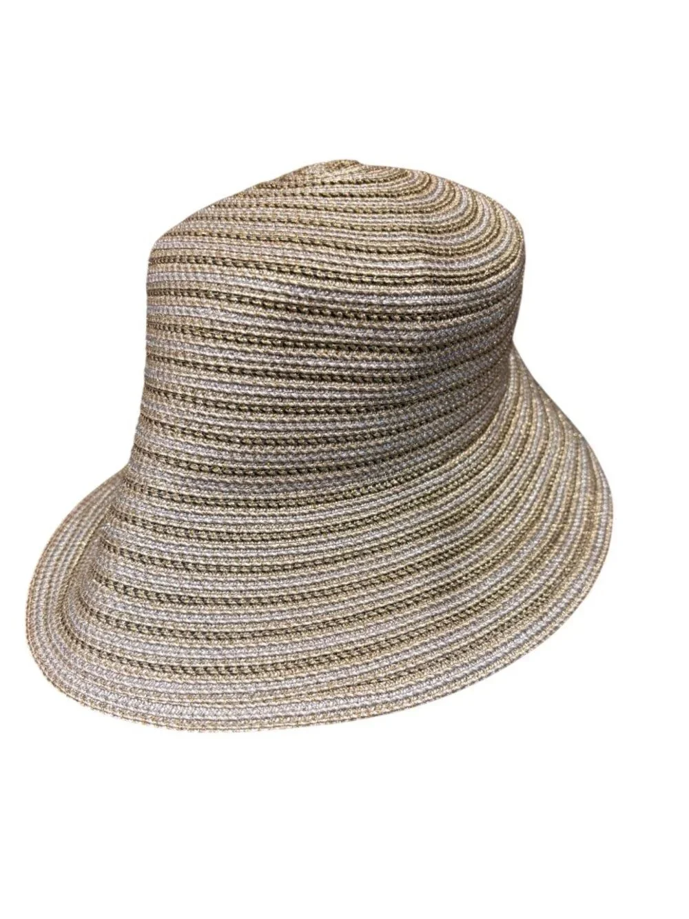 Eric Javits Womens Gold Wide Brim Sun Hat Lightweight Metallic Straw Blend - Picture 8 of 9